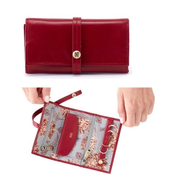 HOBO Allure Leather Jewelry Roll Case, Travel Jewelry Case, Red, NWT